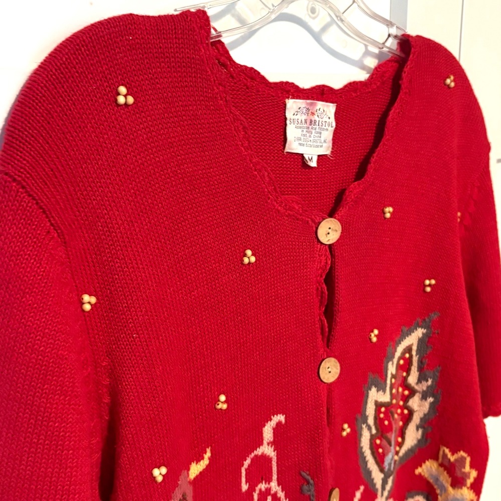 Susan‎ Bristol Women's Vintage Embroidered Short Sleeve Cardigan in Size M - Picture 5 of 10